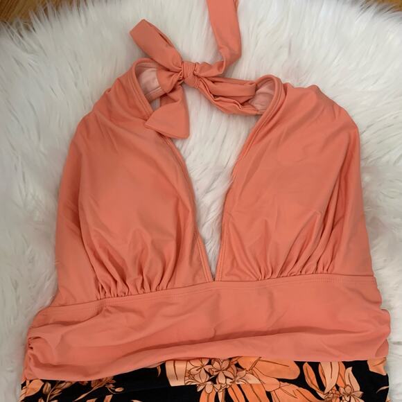 New Cupshe Havana Tropical Plunge Halter Ruched One Piece Swimsuit - Picture 4 of 11